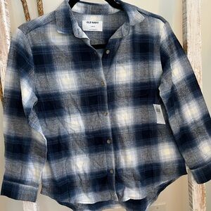 Old Navy Kids Navy and White Plaid Button Down Shirt